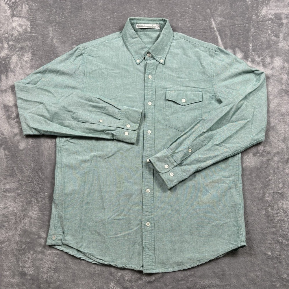Criquet Green Green Chambray Long Sleeve Button Down Size Large Old Money Golf
